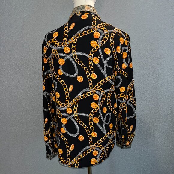 Vintage STARINGTON Sequin & Bead Embellished Chain & Coin Silk Blouse - EUC - 8 - Picture 7 of 16